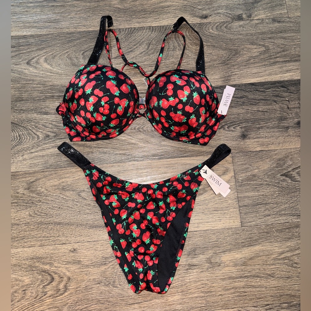 Victoria's Secret Black Cherry Print Bikini Bottoms